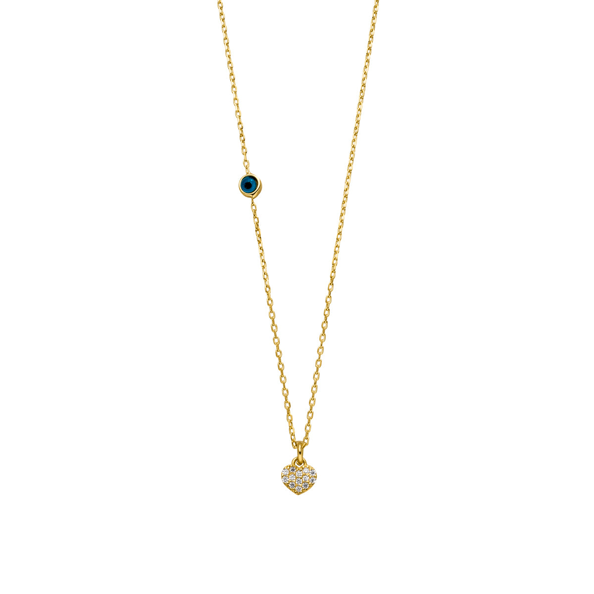 Basima Halskette mit Herz aus Zirkonia und Nazarauge Gold 925 Sterling Silber