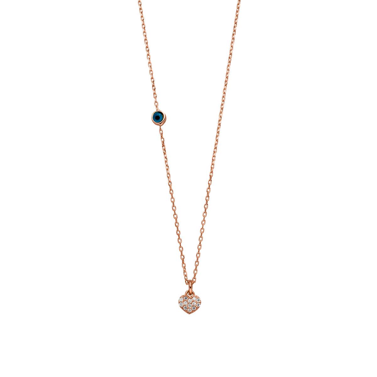 Basima Halskette mit Herz aus Zirkonia und Nazarauge Rosegold 925 Sterling Silber