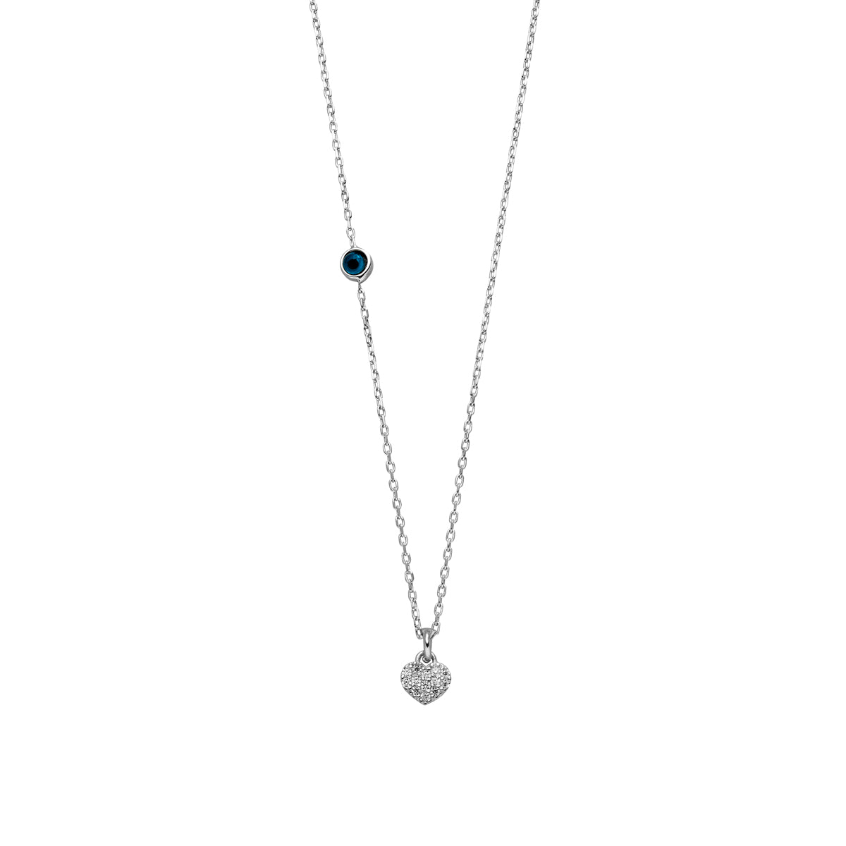 Basima Halskette mit Herz aus Zirkonia und Nazarauge Silber 925 Sterling Silber