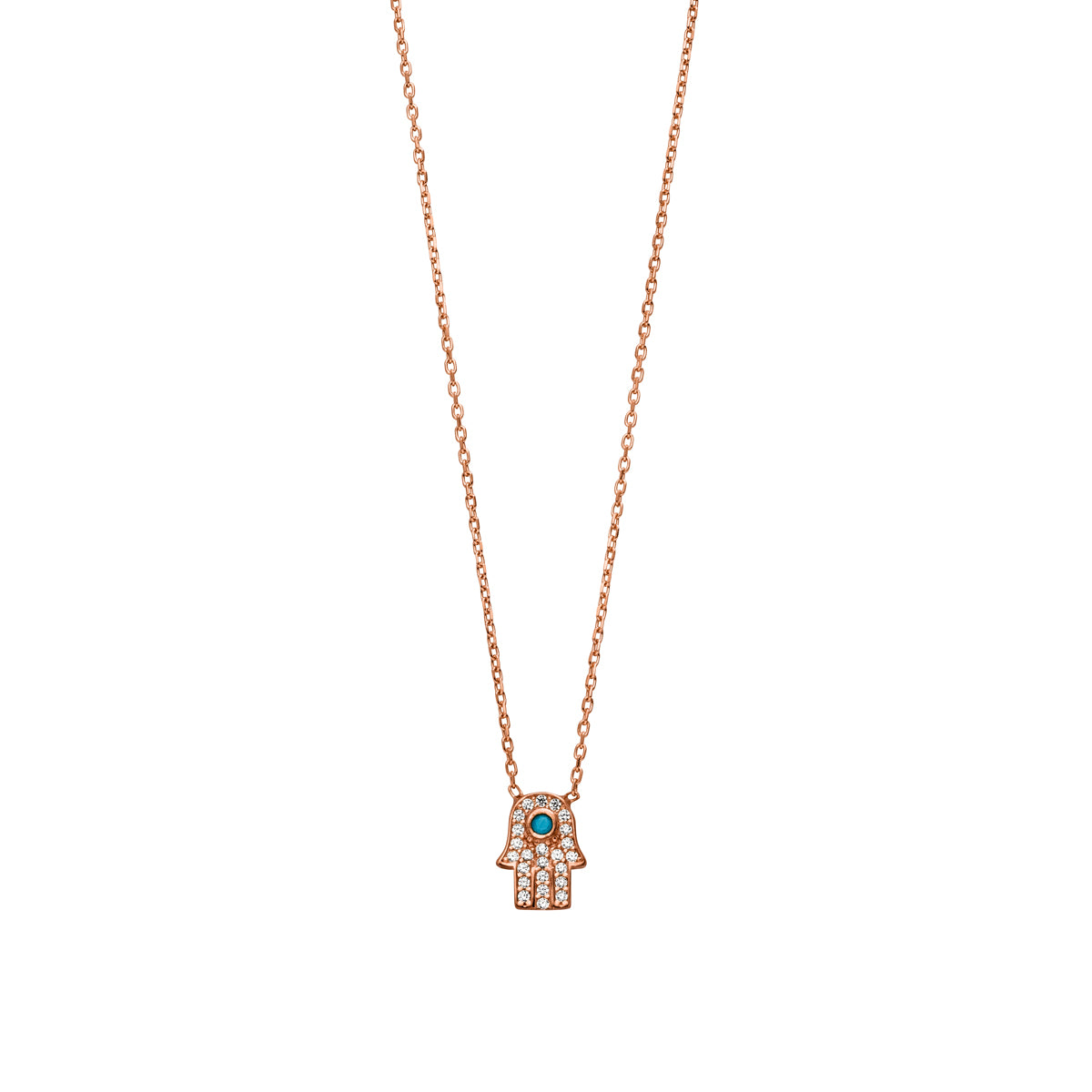 Hamsa Fatimas Hand Halskette mit Zirkonia-Steinen Rosegold 925 Sterling Silber