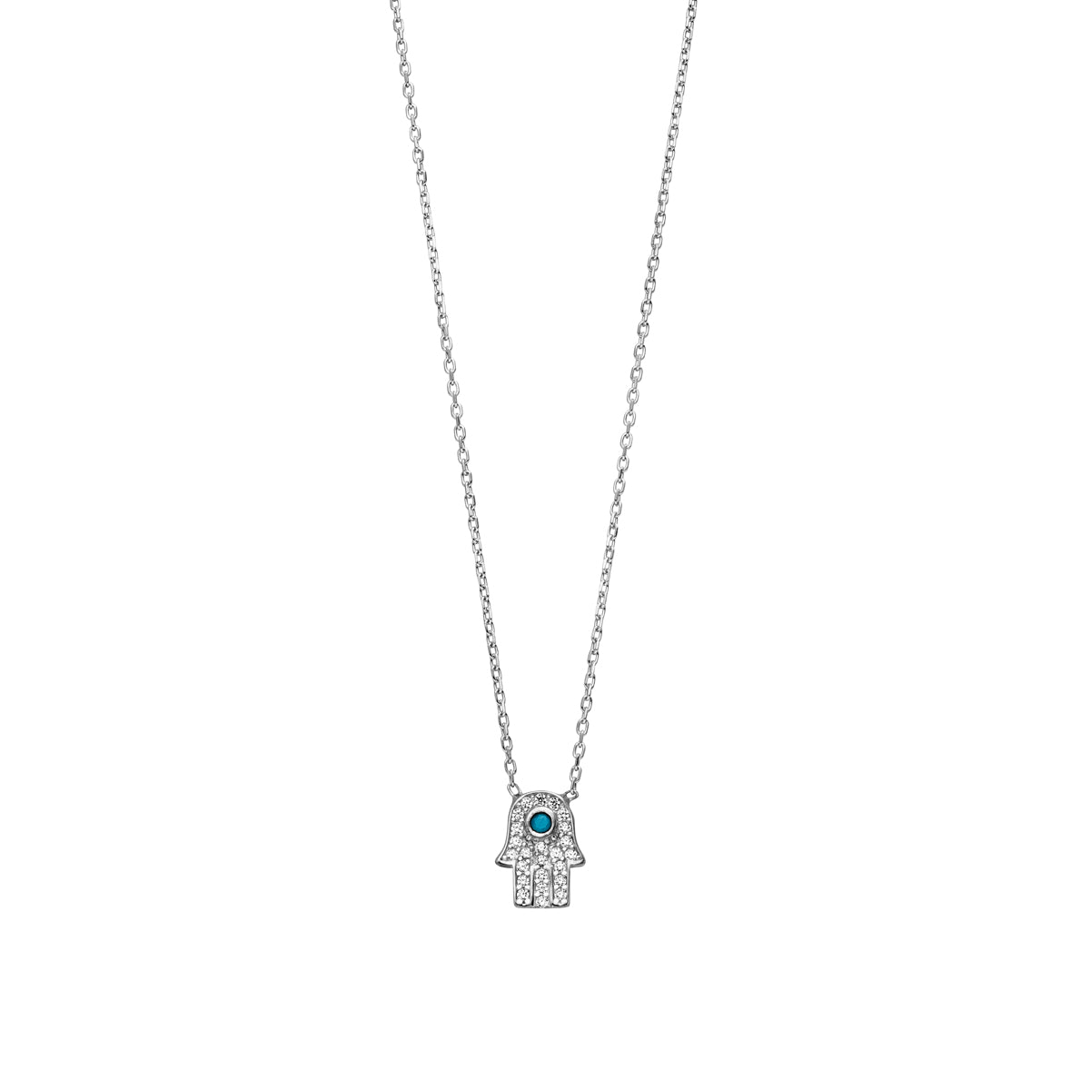 Hamsa Fatimas Hand Halskette mit Zirkonia-Steinen Silber 925 Sterling Silber