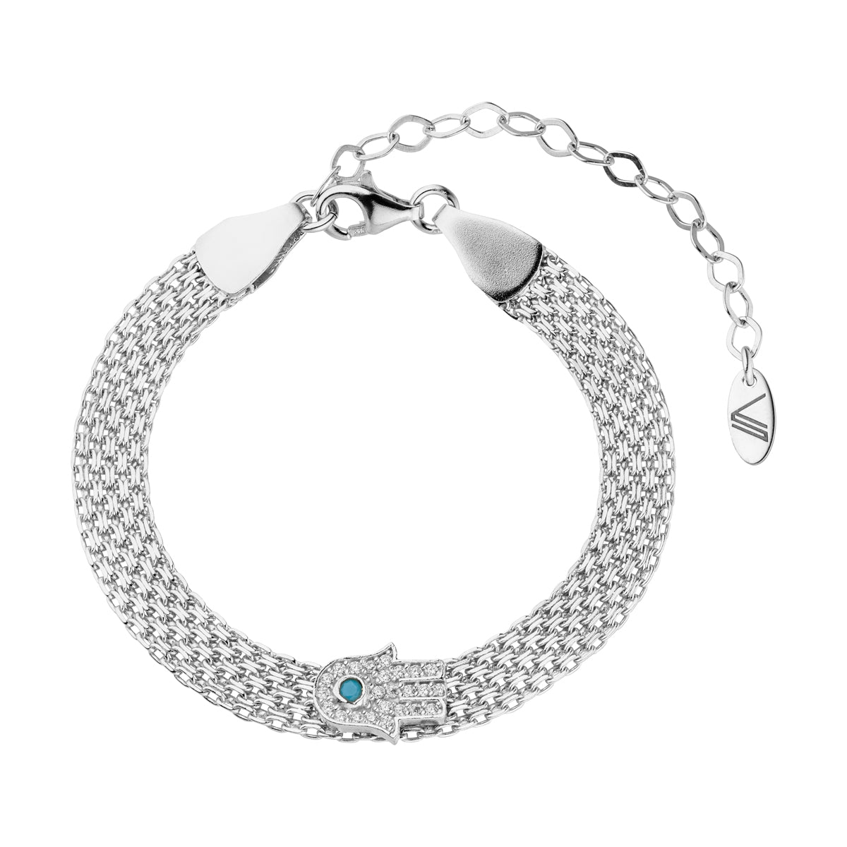 Hamsa Fatimas Hand Mesh Armband Silber 925 Sterling Silber