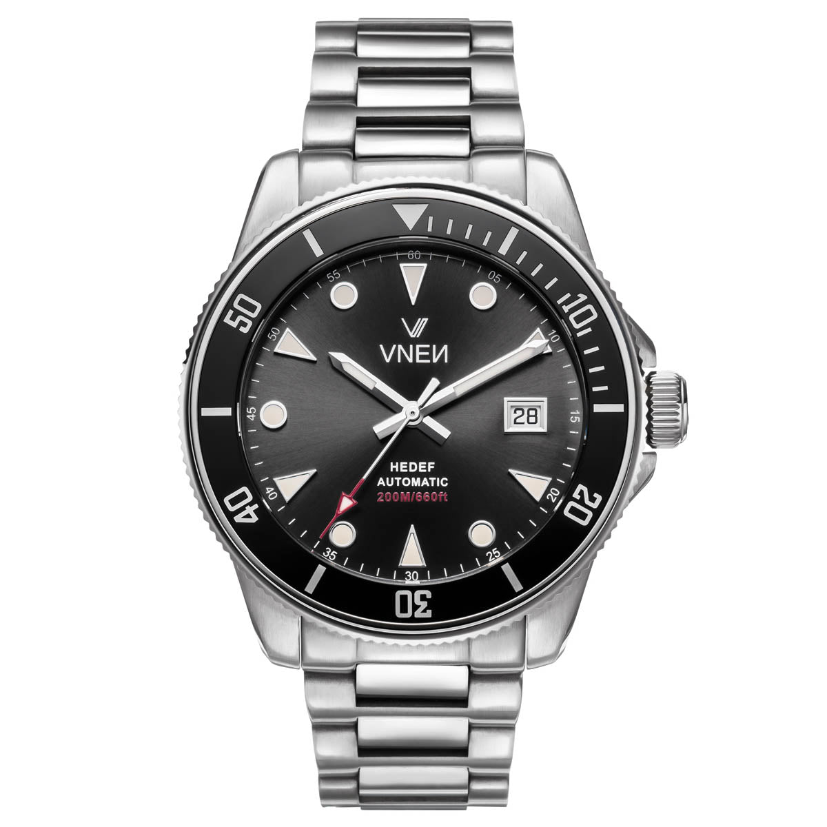 Hedef Diver Date Silber Schwarz Metall Silber Front