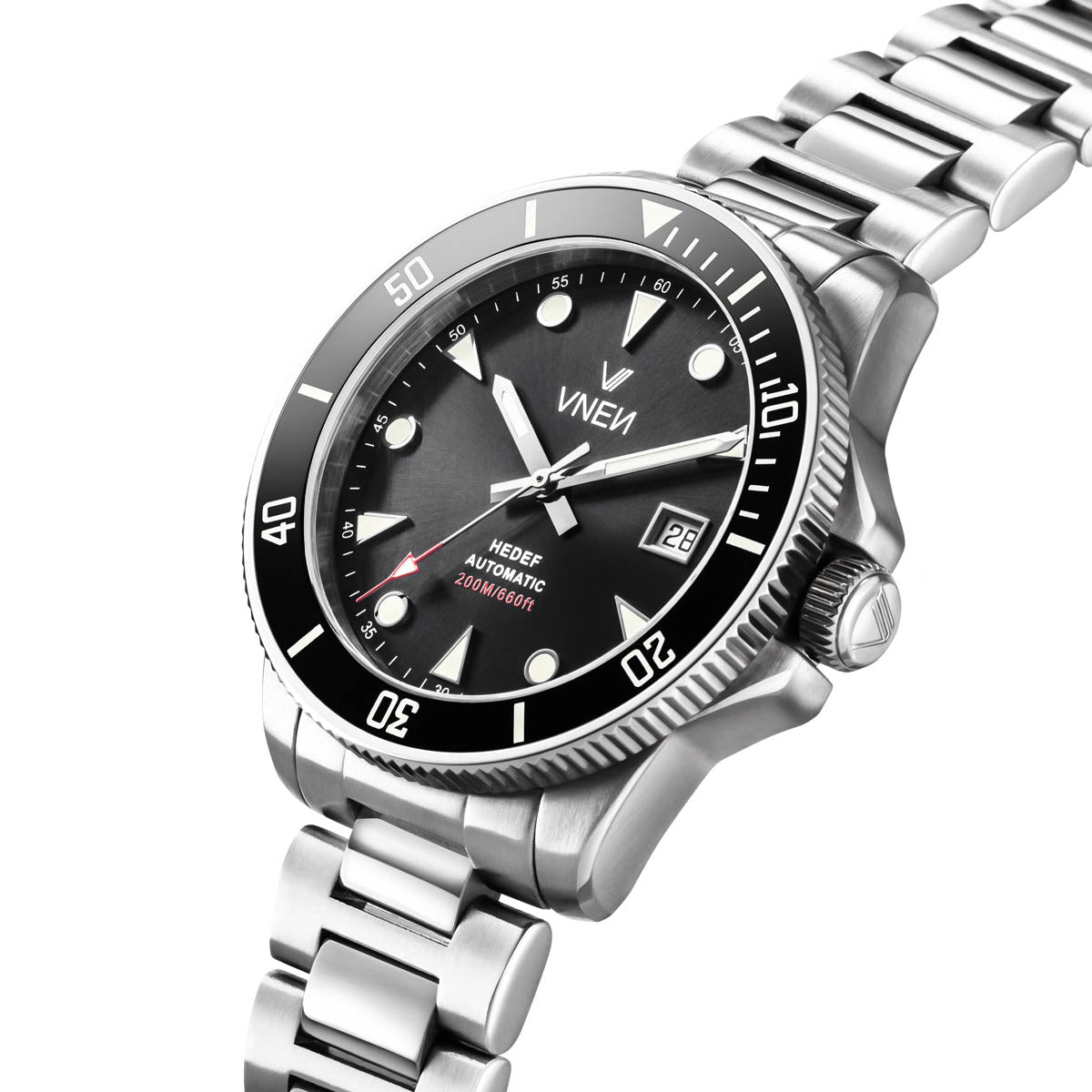 Hedef Diver Date Silber Schwarz Metall Silber Schraeg