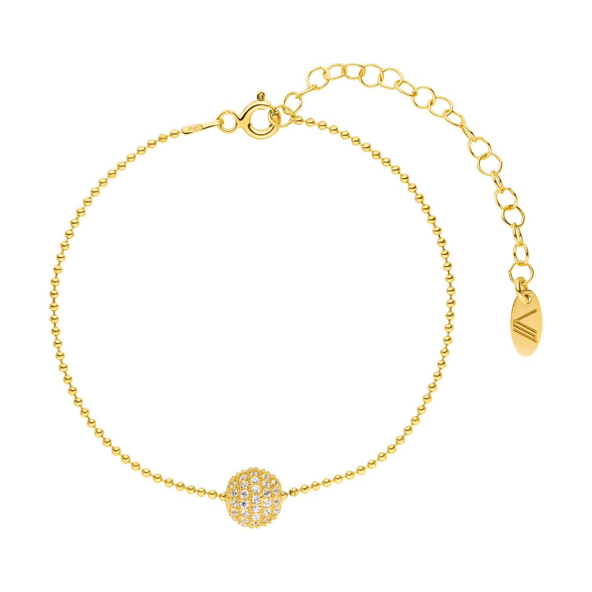 Kayra Kugelarmband und Kugelelement mit Zirkonia-Steinen Gold 925 Sterling Silber