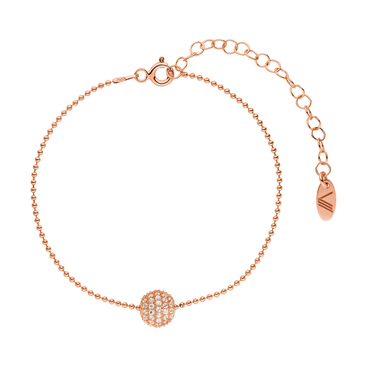 Kayra Kugelarmband und Kugelelement mit Zirkonia-Steinen Rosegold 925 Sterling Silber
