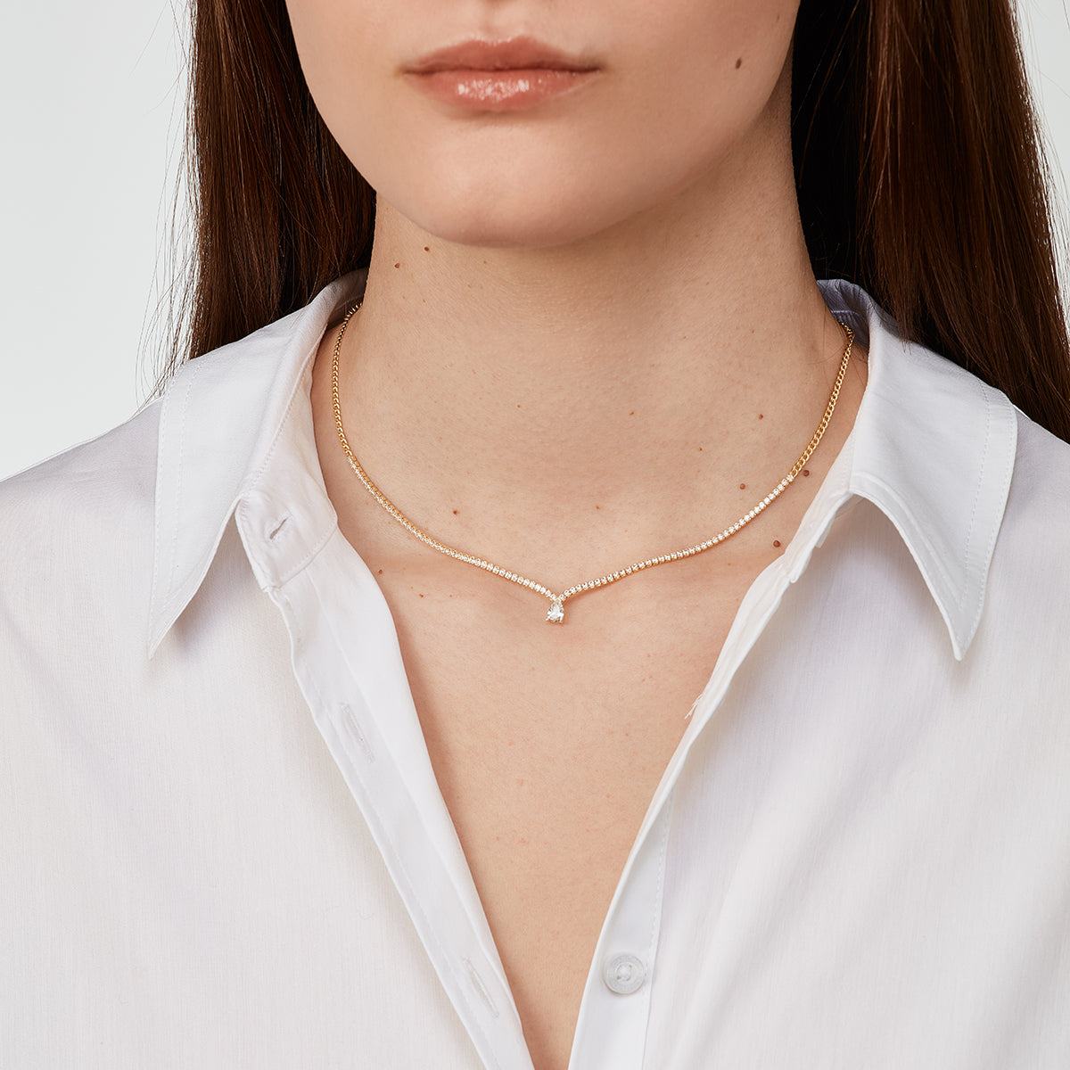 Medina Tennis Gliederhalskette mit Tropfen Zirkonia Stein Bild