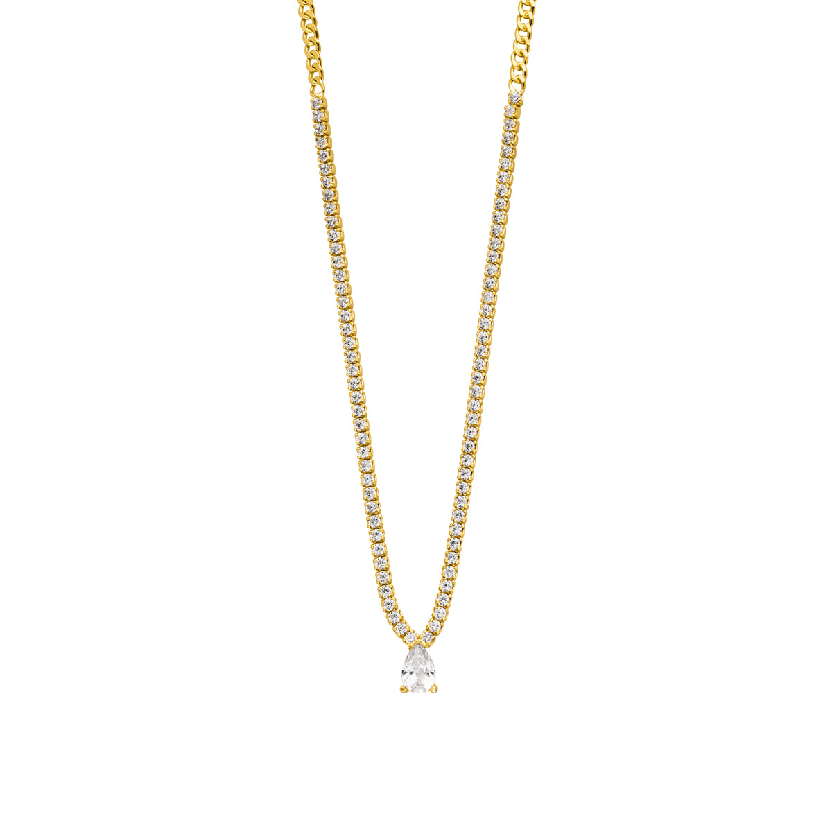 Medina Tennis-Gliederhalskette mit Tropfen Zirkonia-Stein Gold 925 Sterling Silber