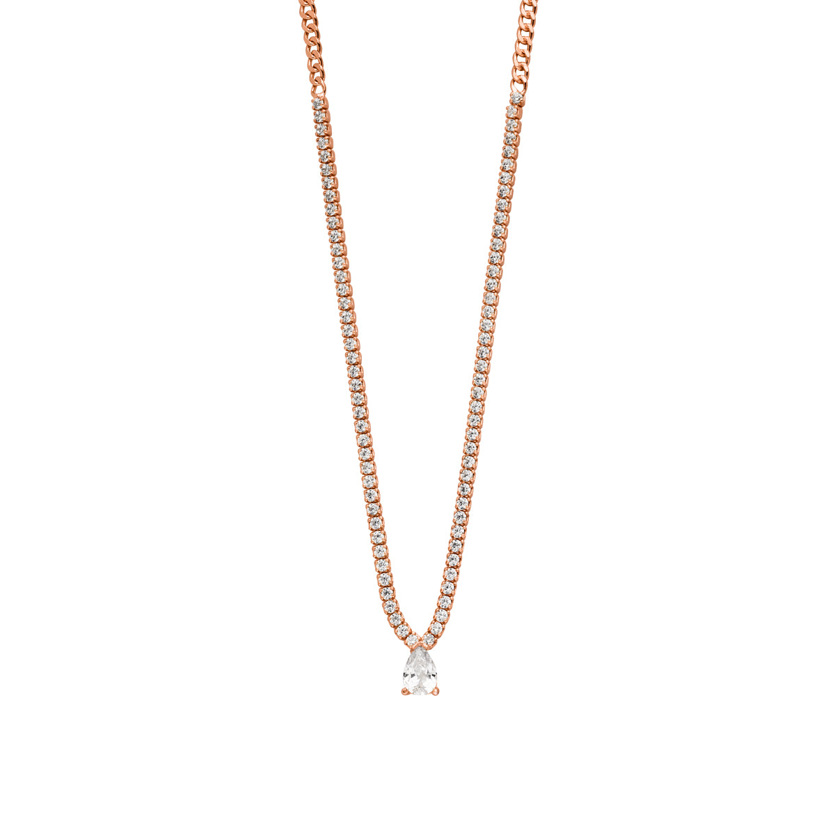 Medina Tennis-Gliederhalskette mit Tropfen Zirkonia-Stein Rosegold 925 Sterling Silber