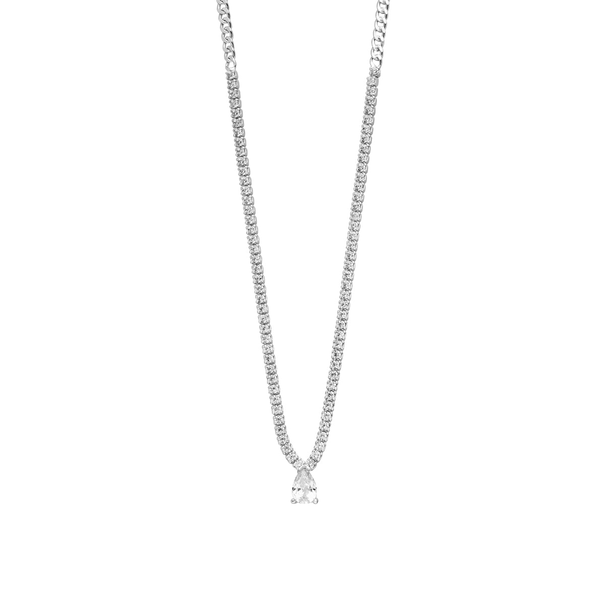 Medina Tennis-Gliederhalskette mit Tropfen Zirkonia-Stein Silber 925 Sterling Silber