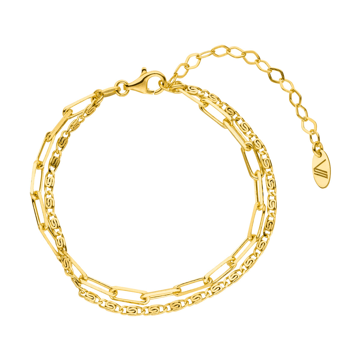 Minou Doppelarmband Königsketten und Glieder Gold 925 Sterling Silber