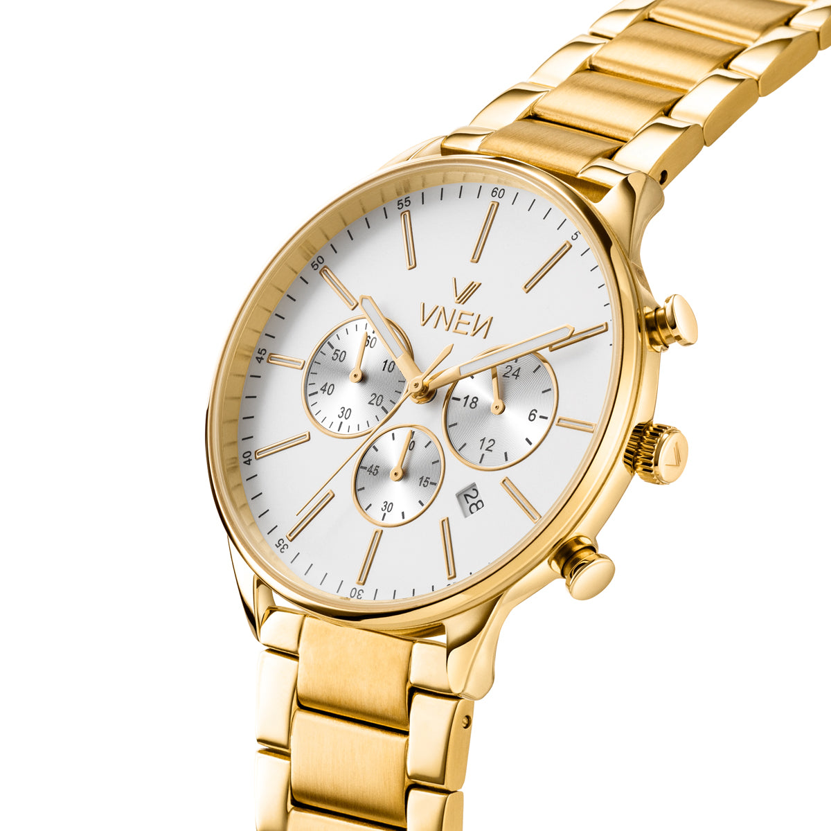 Munir Chrono Gold Weiss Metall Gold Schraeg