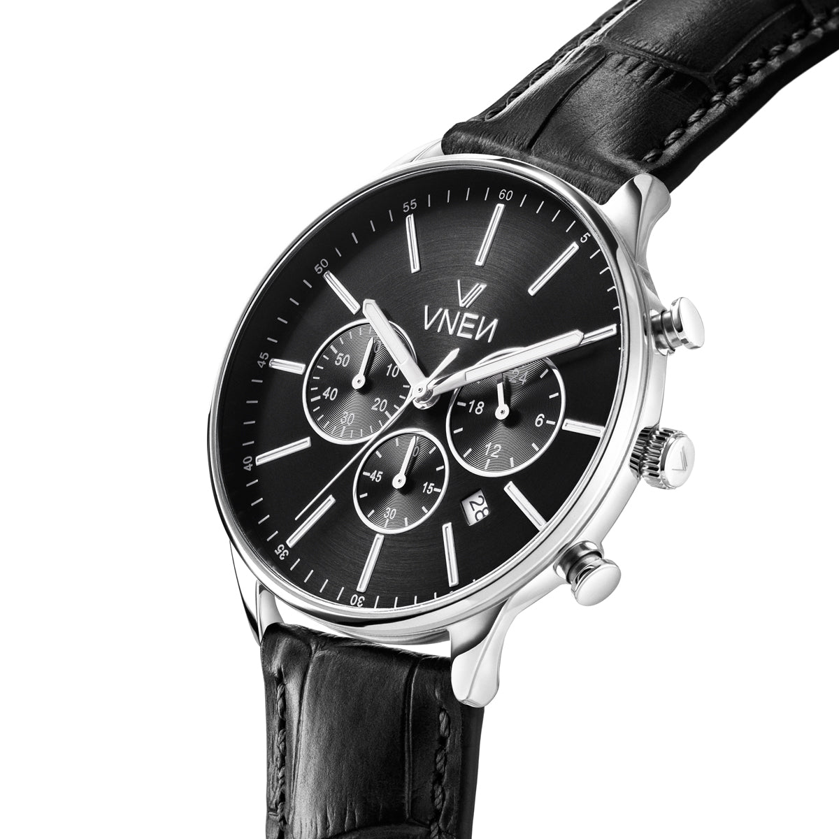 Munir Chrono Silber Schwarz Leder Schwarz Allign Schraeg