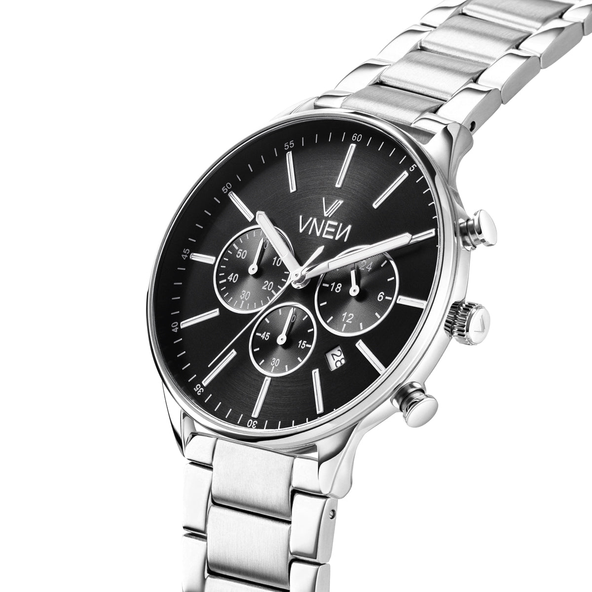 Munir Chrono Silber Schwarz Metall Silber Schraeg