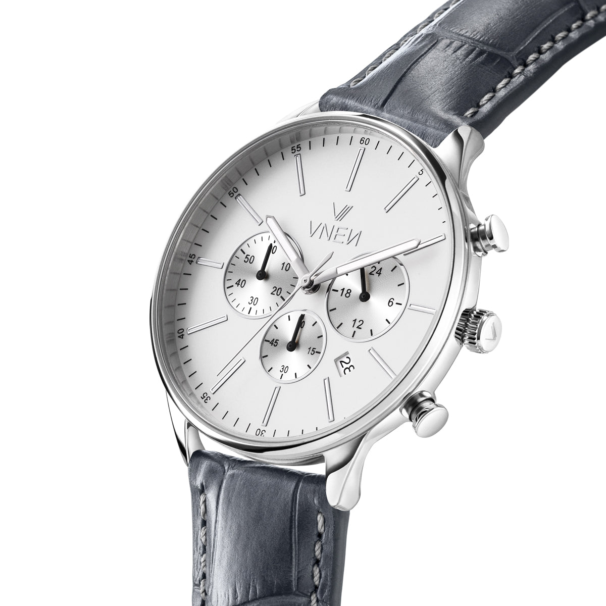 Munir Chrono Silber Weiss Leder Grau Allign Schraeg