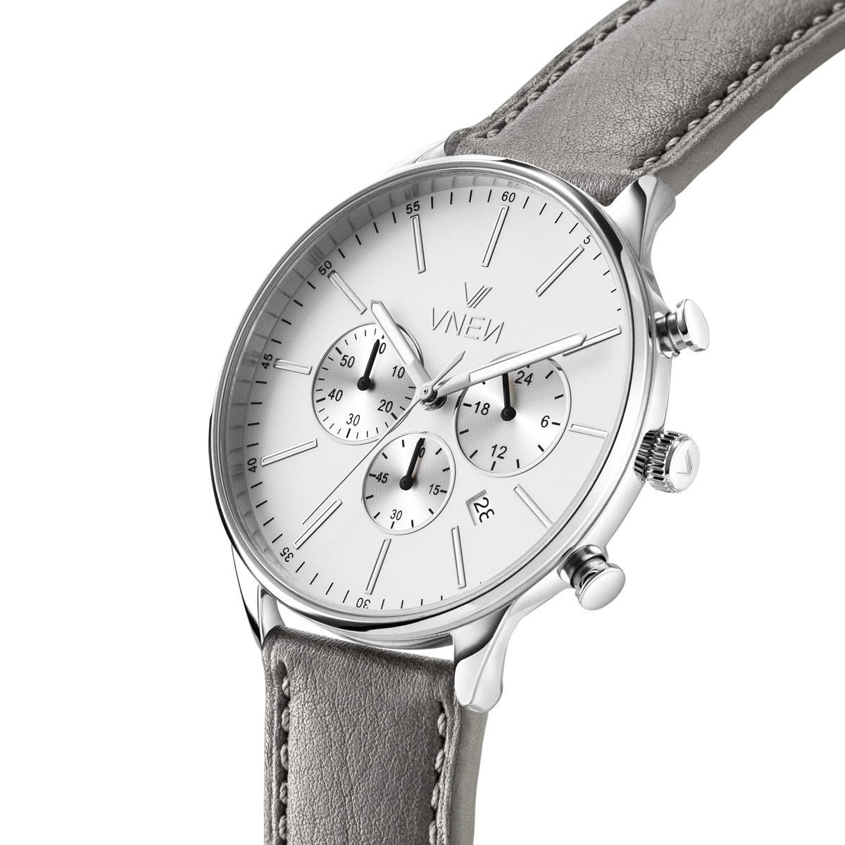 Munir Chrono Silber Weiss Leder Steingrau Schraeg