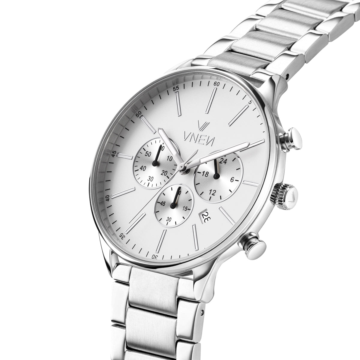 Munir Chrono Silber Weiss Metall Silber Metal Silber Schraeg