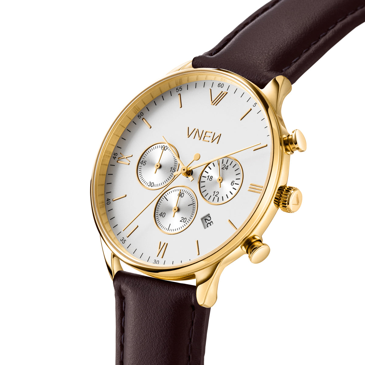Munis Chrono Gold Weiss Leder Braun Schraeg