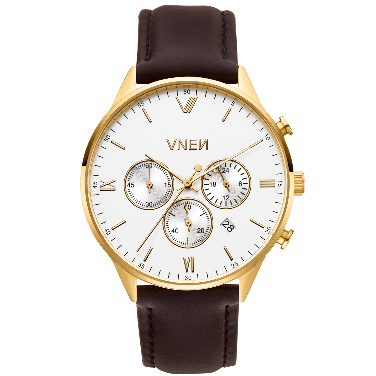 Munis Chrono Gold Weiß Leder Braun Front
