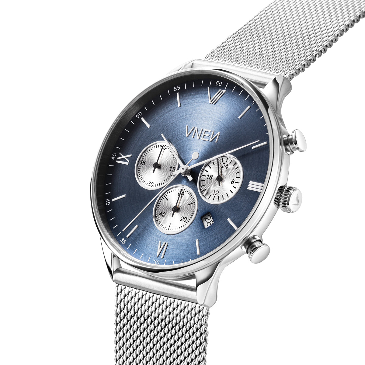 Munis Chrono Silber Blau Mesh Silber Schraeg