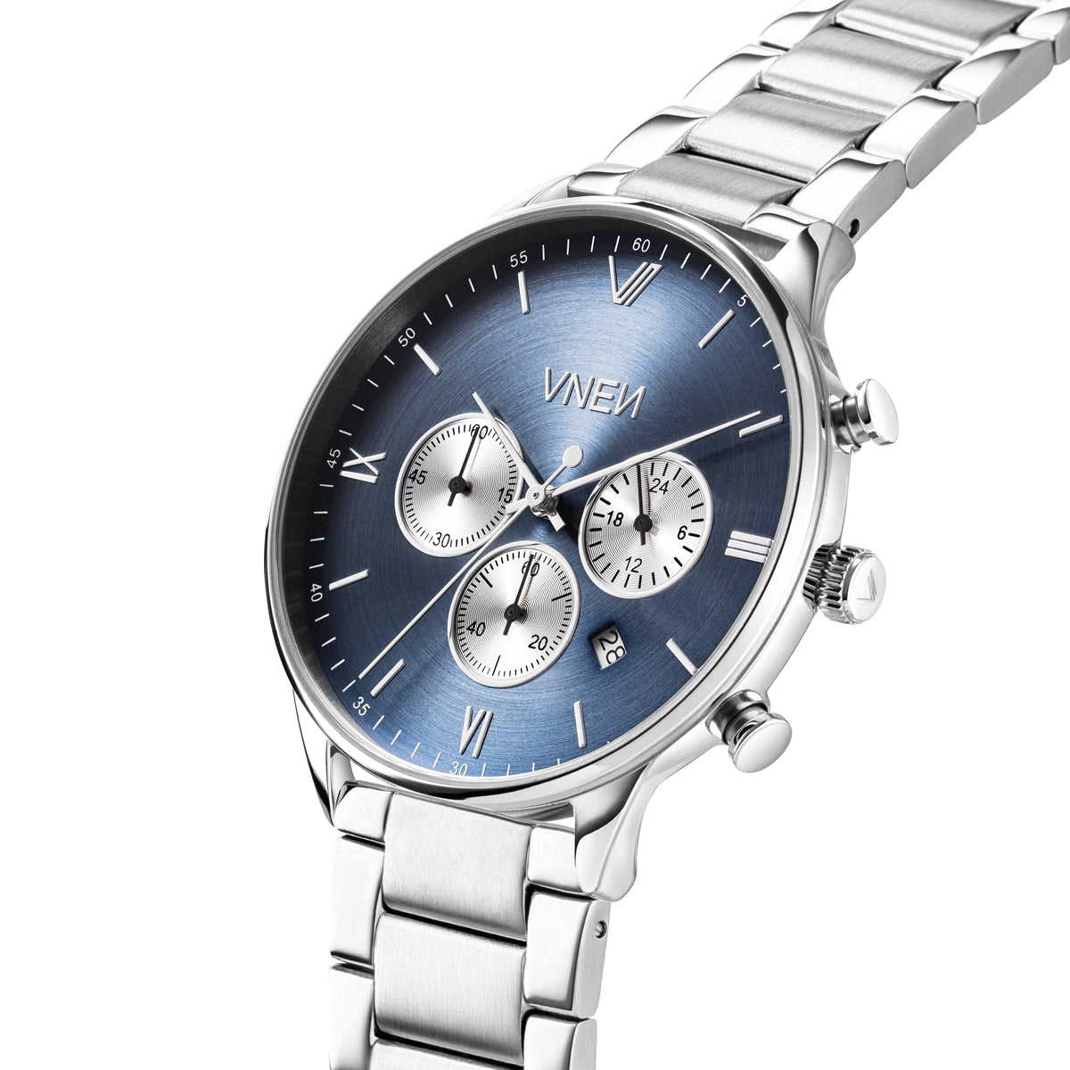 Munis Chrono Silber Blau Metall Silber Schraeg