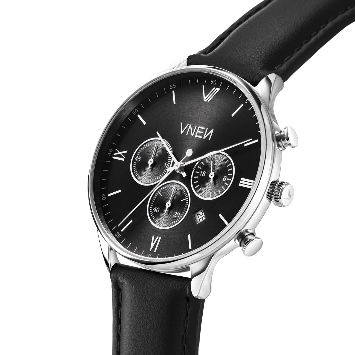Munis Chrono Silber Schwarz Leder Schwarz 1 Front