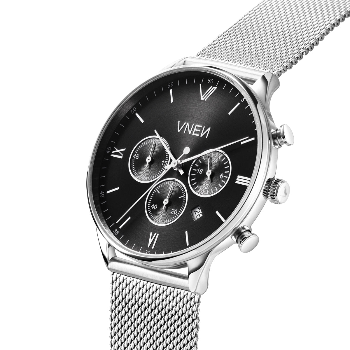 Munis Chrono Silber Schwarz Mesh Silber Schraeg