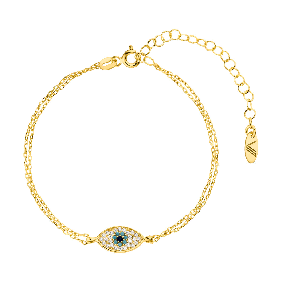 Nazar Doppel-Gliederarmband Auge Evil Eye mit Zirkonia-Steinen Gold 925 Sterling Silber