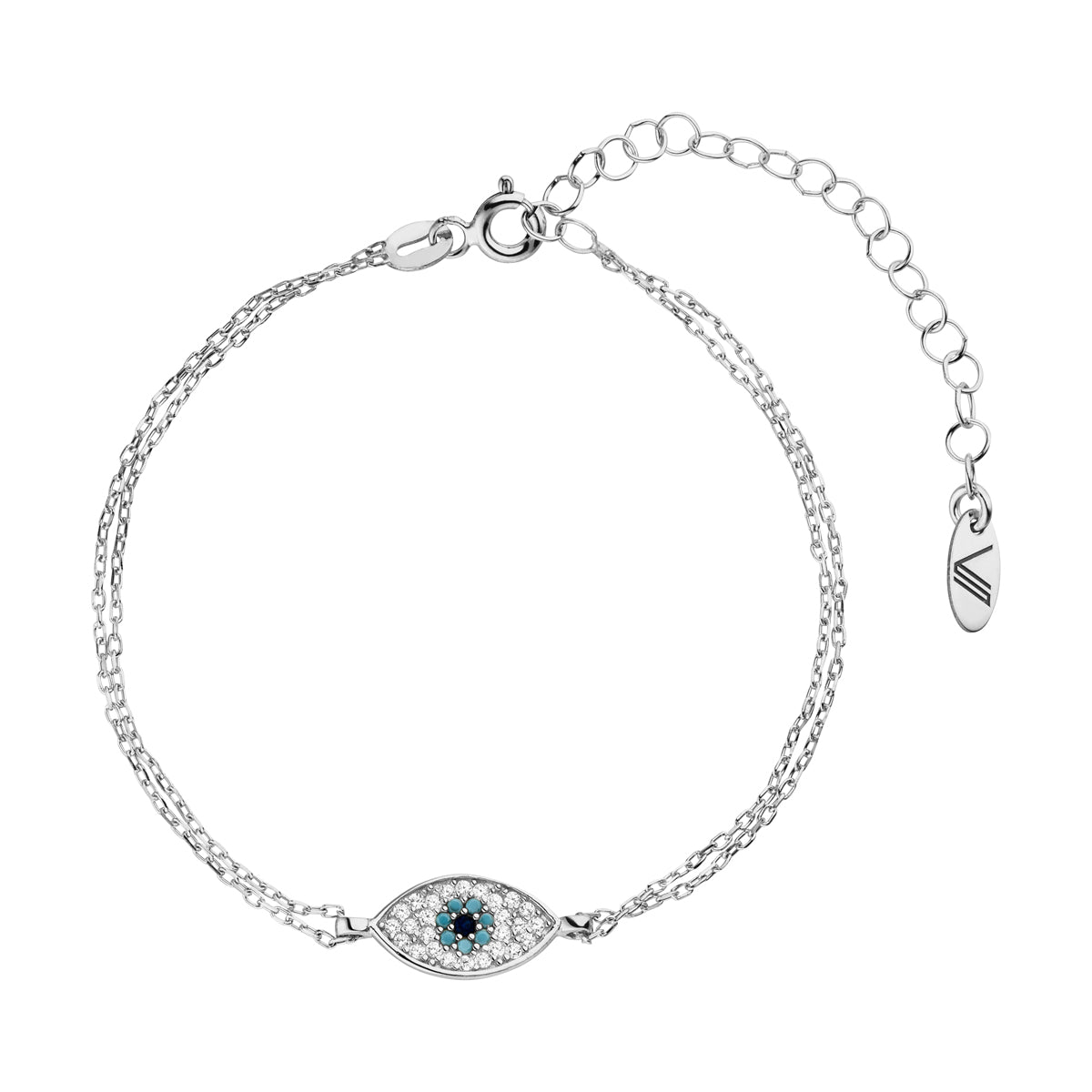 Nazar Doppel-Gliederarmband Auge Evil Eye mit Zirkonia-Steinen Silber 925 Sterling Silber