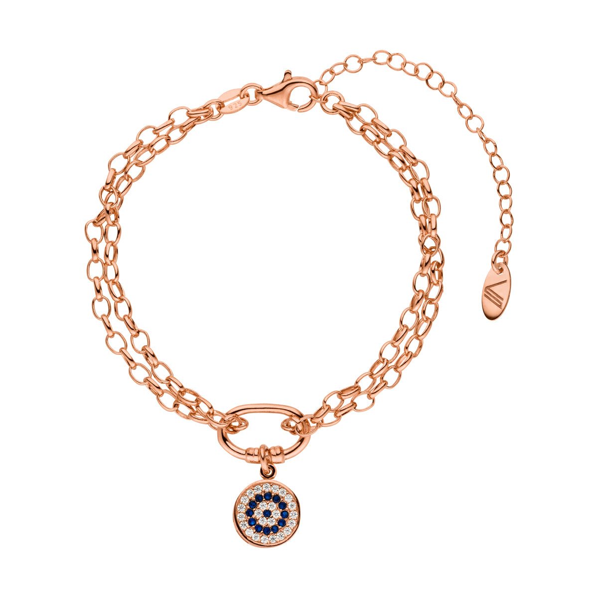 Nazar Doppelarmband mit Element und Anhänger Rosegold 925 Sterling Silber
