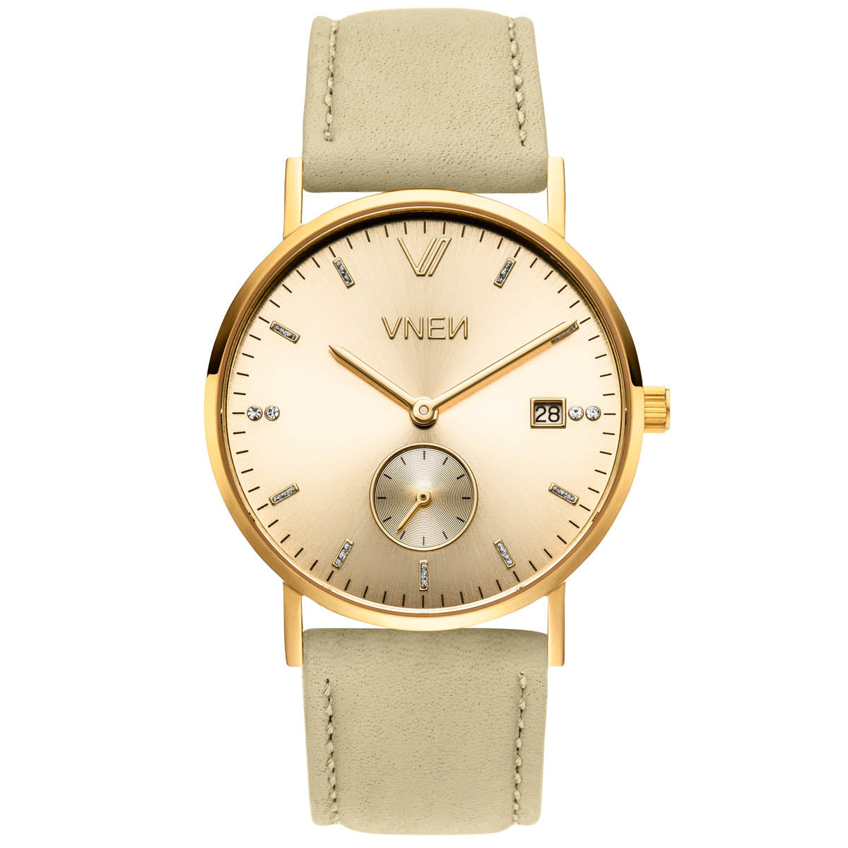 Nevra Gold Gold Leder Sand Front