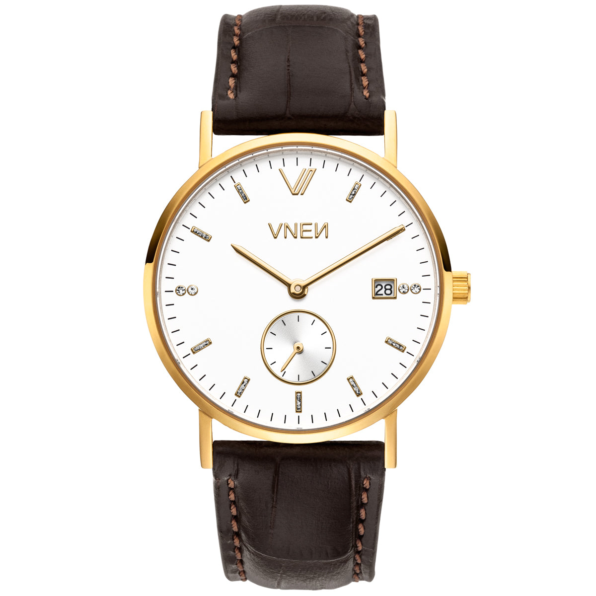 Nevra Gold Weiß Leder Braun Allign Front