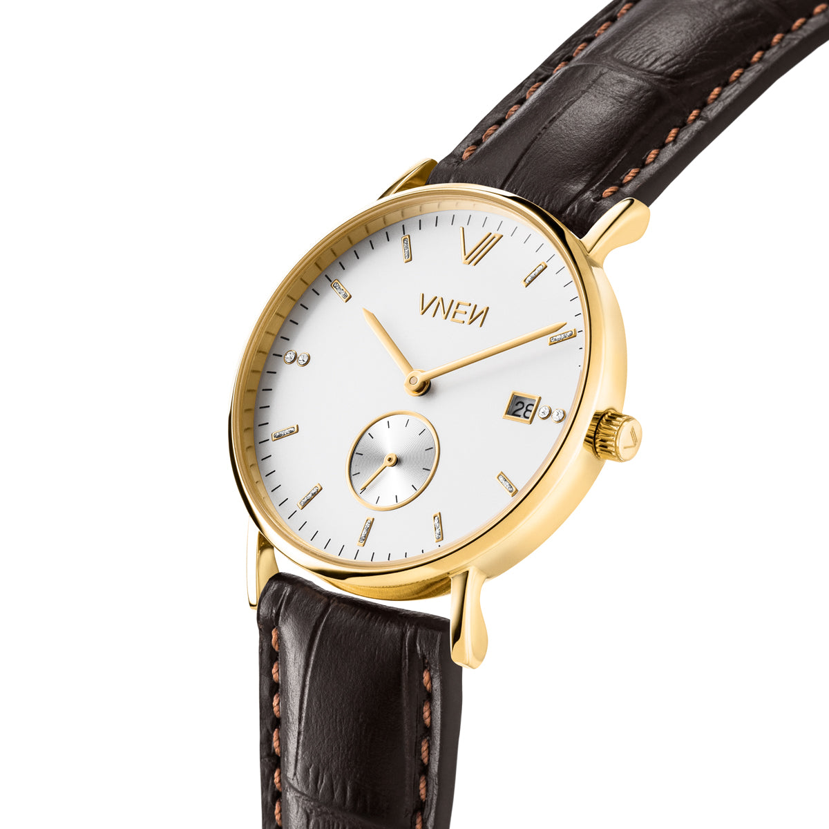 Nevra Gold Weiss Leder Braun Allign Schraeg