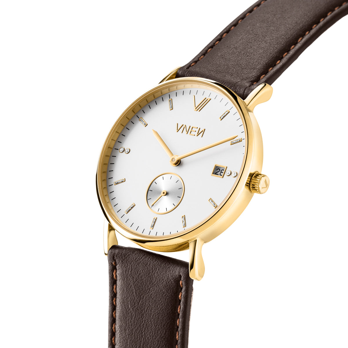 Nevra Gold Weiss Leder Mokka Schraeg