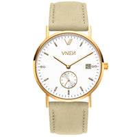 Nevra Gold Weiß Leder Sand Front