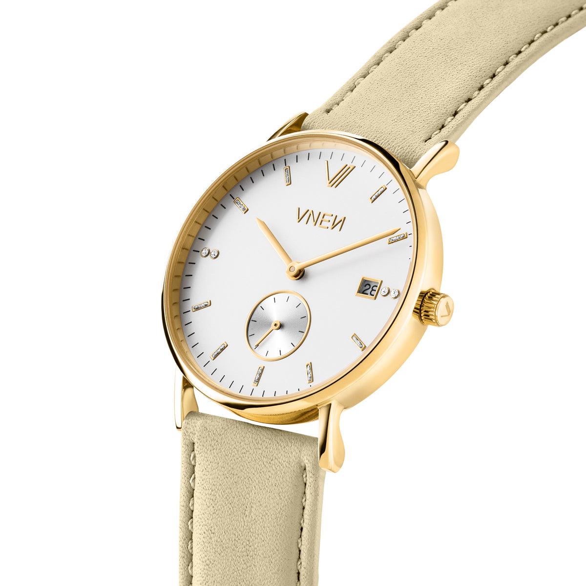 Nevra Gold Weiss Leder Sand Schraeg