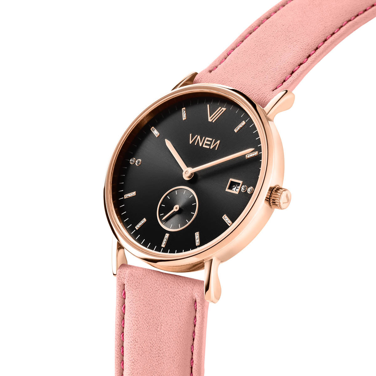 Nevra Rosegold Schwarz Leder Pink Schraeg