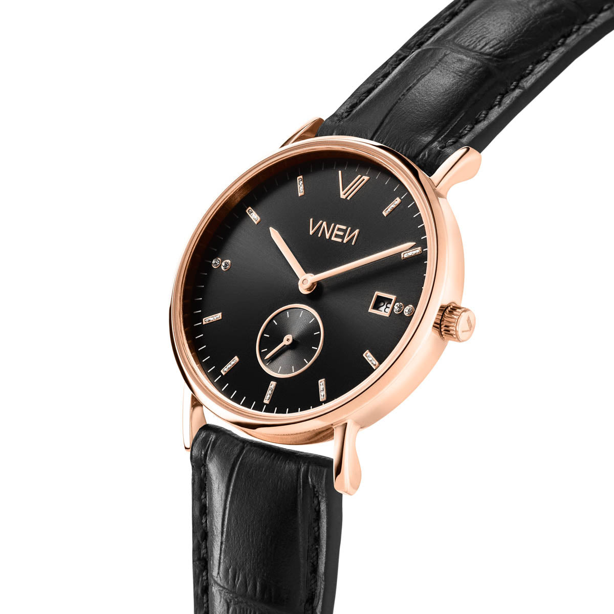 Nevra Rosegold Schwarz Leder Schwarz Allign Schraeg