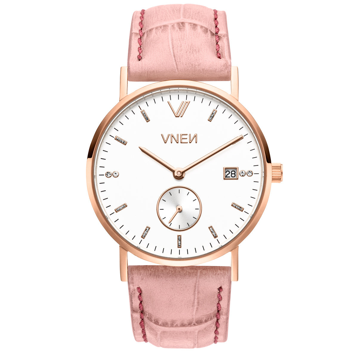 Nevra Roségold Weiß Leder Koralle Allign. Front