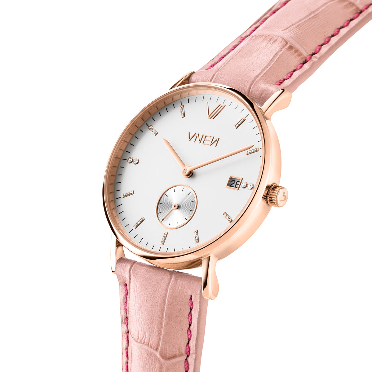 Nevra Rosegold Weiss Leder Koralle Allign Schraeg