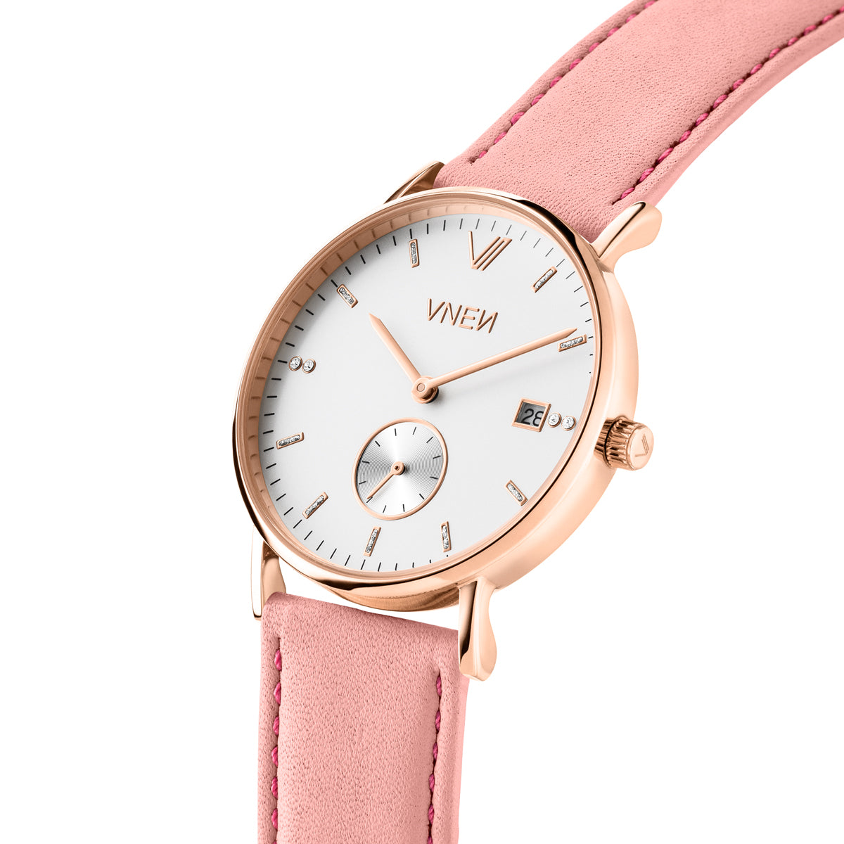 Nevra Rosegold Weiss Leder Pink Schraeg