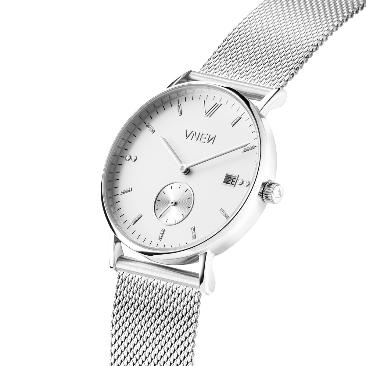 Nevra Silber Weiss Mesh Silber Schraeg