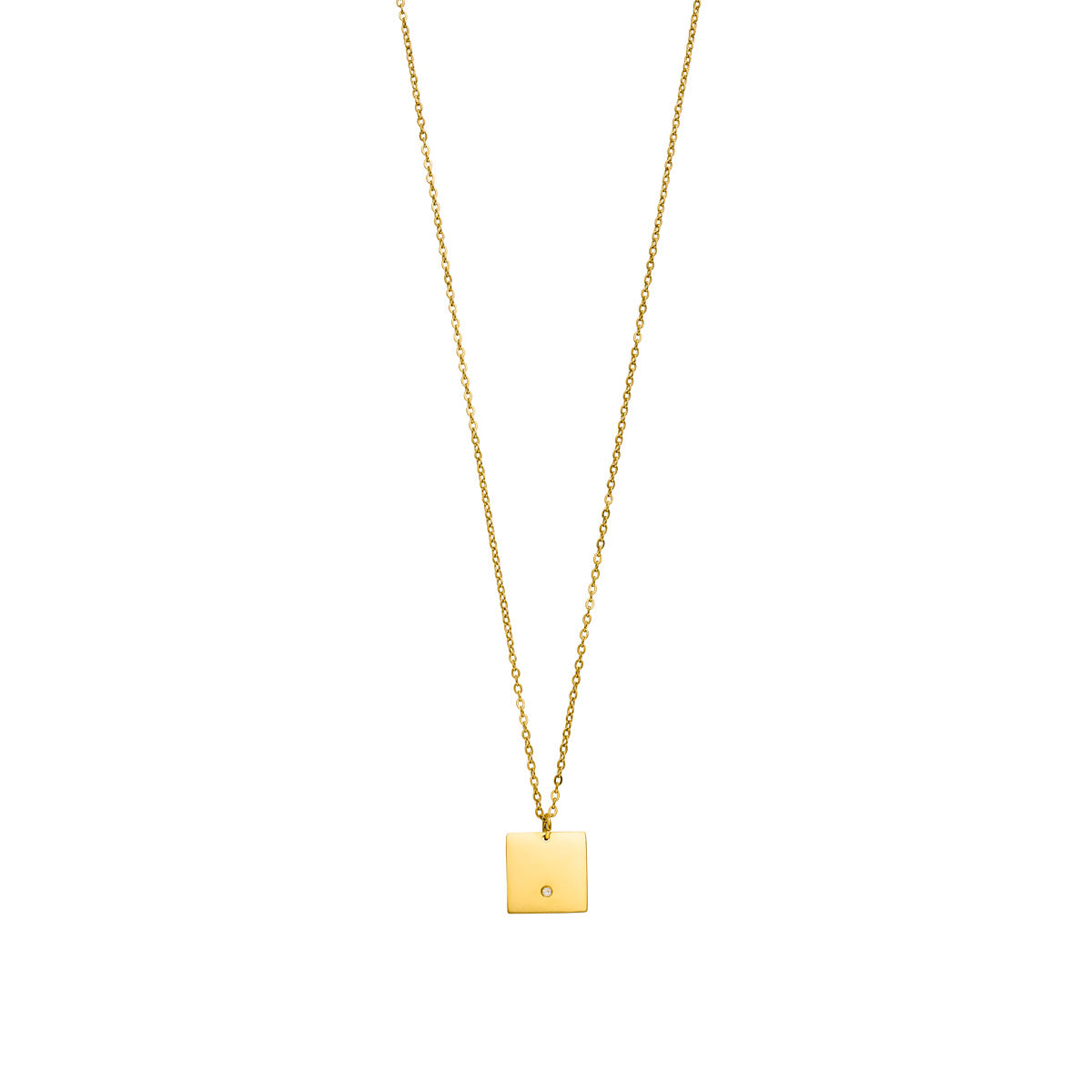 Personalisierbare Halskette mit viereckigem Anhänger mit Zirkonia-Stein Gold