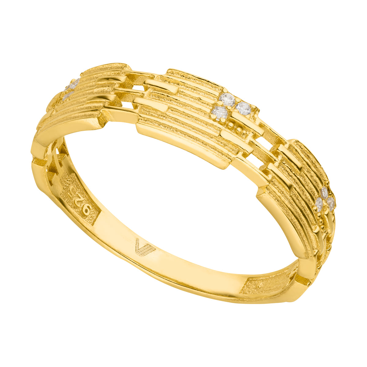 Sadia Trendy Ring mit einzelnen Zirkonia-Steinen Gold 925 Sterling Silber