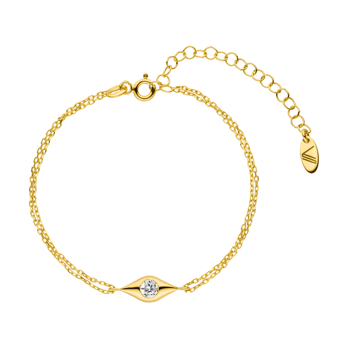 Safia Doppel-Gliederarmband mit Augenelement und Zirkonia-Stein Gold 925 Sterling Silber