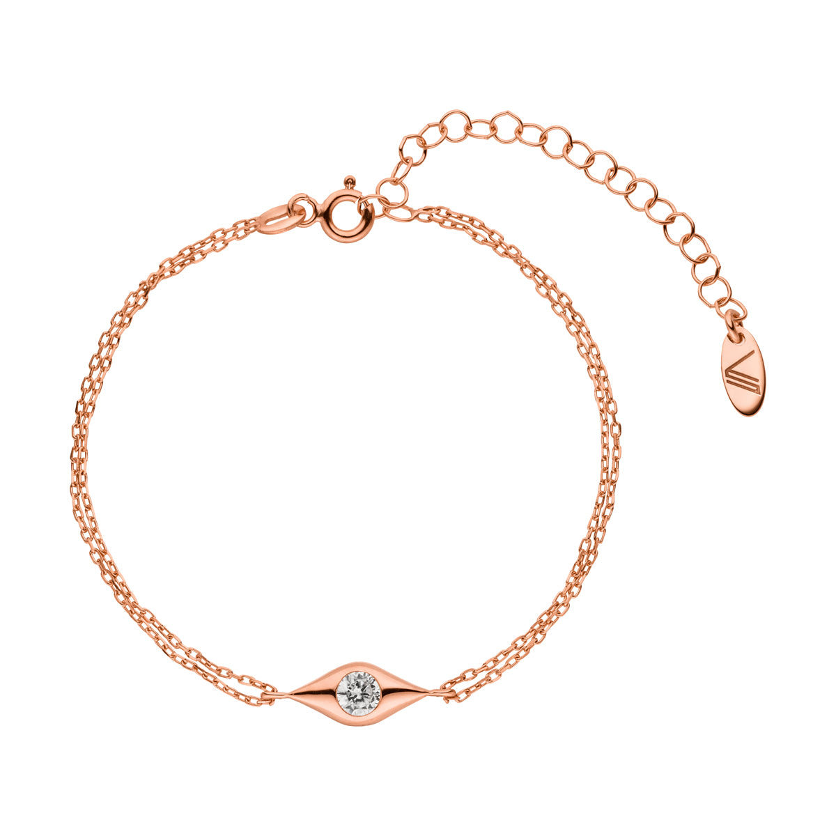 Safia Doppel-Gliederarmband mit Augenelement und Zirkonia-Stein Rosegold 925 Sterling Silber