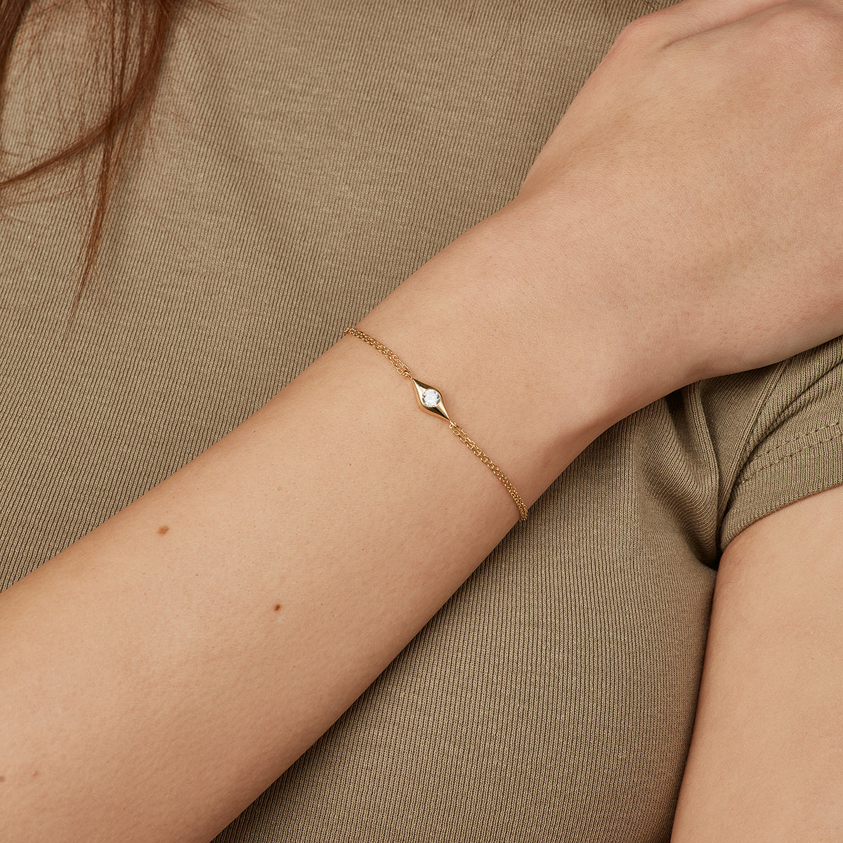 Safia Doppel-Gliederarmband mit Augenelement und Zirkonia-Stein Rosegold 925 Sterling Silber