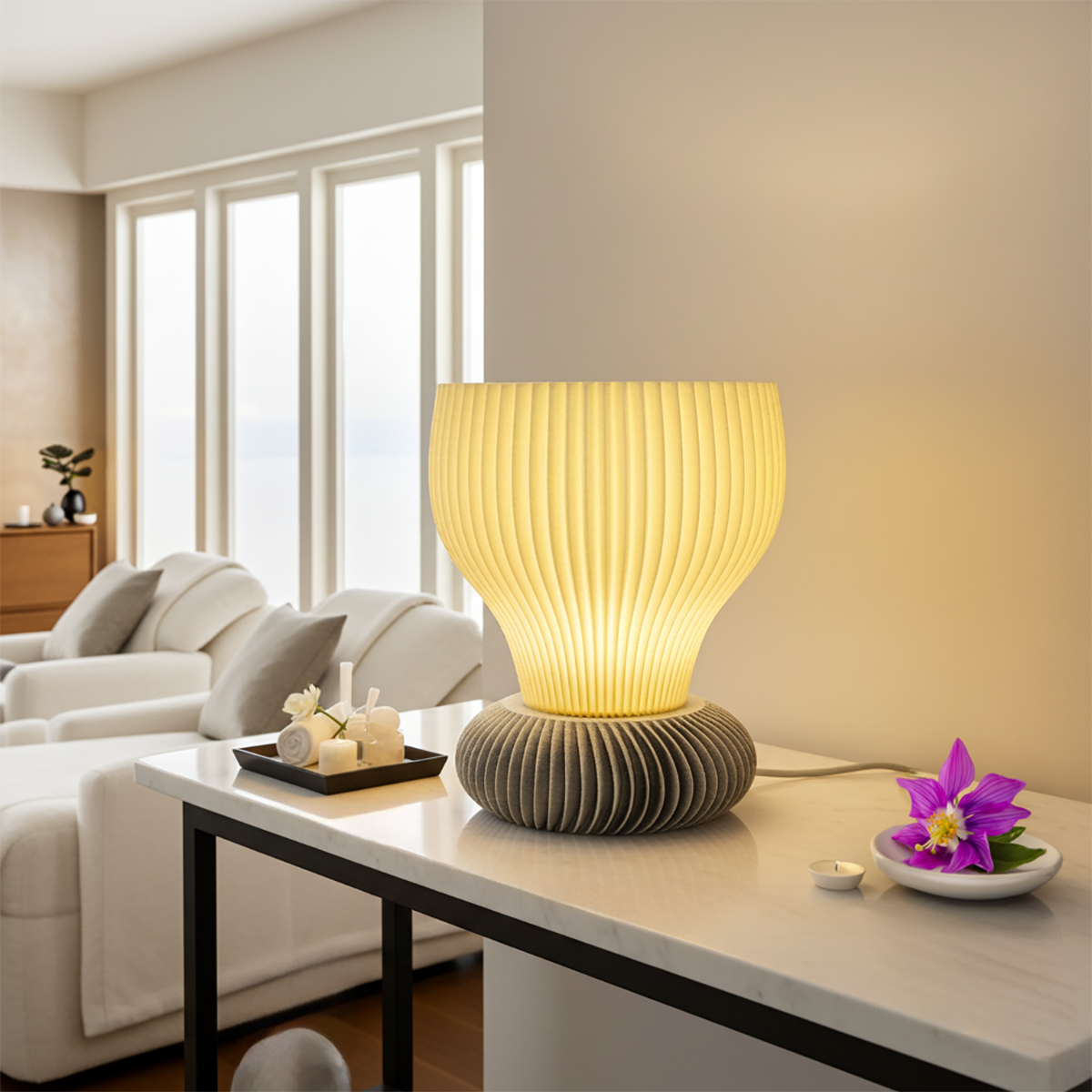 Tischlampe Bloom Stria mit Base Vento Bild