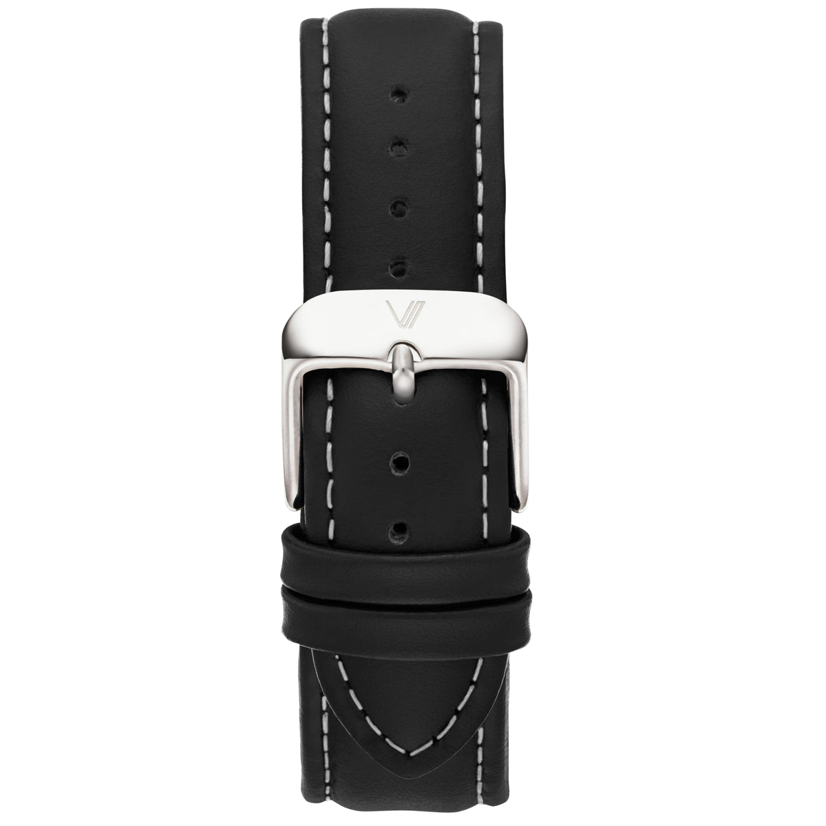 Uhrenarmband Leder Schwarz Naht Weiß 20mm Silber