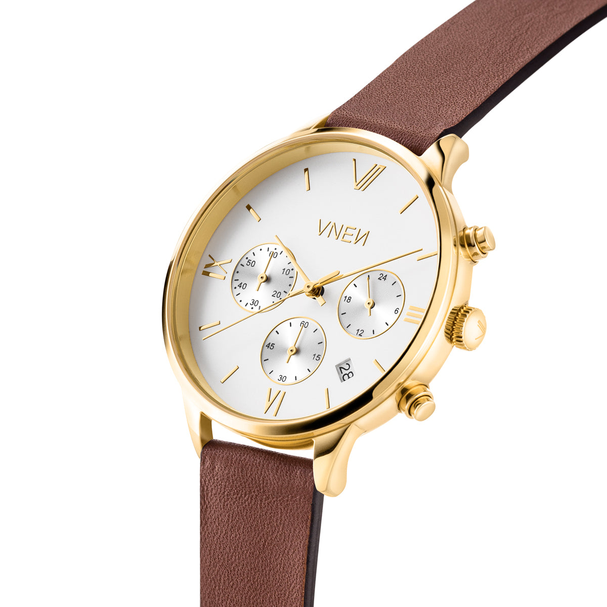 Vaveyla Chrono Gold Weiss Leder Camel Glatt Schraeg